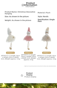 Detailed view of plush angel dolls in pink and beige with hanging strings and dimensions