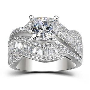 Luxus Damenring Kupfer Zirkon Prinzessschliff Quadratischer Stein Gedrehtes Band Verlobung Hochzeit Schmuck
