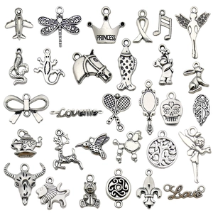 Vintage silver alloy charms collection featuring bow bear and princess designs for DIY jewelry