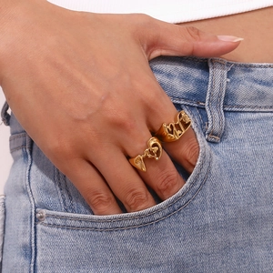 Hip hop style irregular molten heart rings in 18K gold plated stainless steel