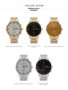 Five color options of Orlando men's fashion quartz watches with steel bands