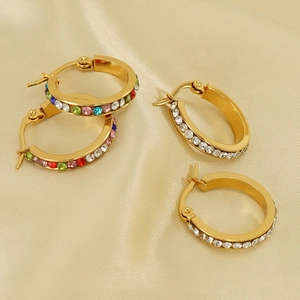 Round Hoop Earrings Stainless Steel 18K Gold Plated Colorful Rhinestone Sparkling Niche Design Fashion Jewelry For Women