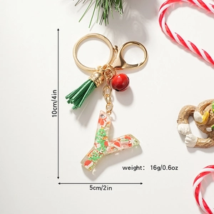 Christmas letter Y resin keychain with red green sequins and snowmen elements