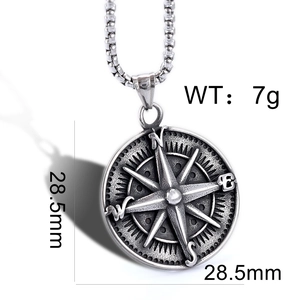Detailed macro view of retro silver compass pendant showing 28.5mm size and 7g weight