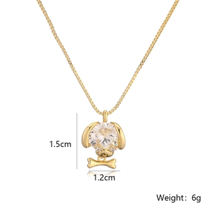 18K gold plated dog pendant necklace with sparkling zircons and small bone charm