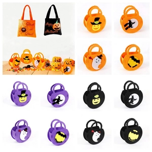 Halloween Treat Bag Felt Candy Handbag For Kids Trick Or Treat Party Props Pumpkin Bat Witch Ghost Patterns Portable