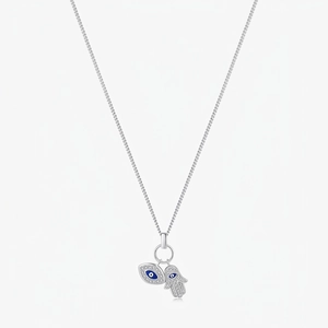 925 Sterling Silver Evil Eye Hamsa Hand Pendant Necklace For Women Blue Enamel Rhinestone Inlaid Fashion Jewelry Charm Neckwear