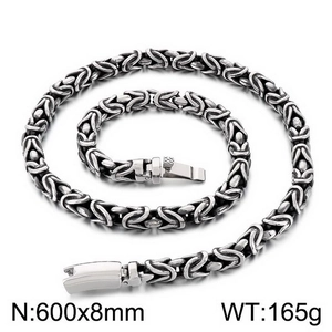 Detail view of 600x8mm silver Byzantine style stainless steel chain with secure clasp
