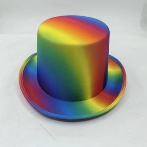 Klassischer Regenbogen-Zylinderhut mit leuchtenden Farben für Bühne und Zaubershows