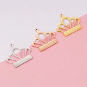 Stainless Steel Crown Pendant Mirror Polished Hollow Out DIY Jewelry Making Accessory Charm For Necklace