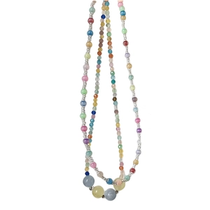 Rainbow candy style beaded necklace with colorful natural stones and cat eye beads