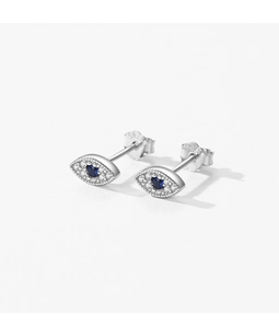 Detailed close-up of S925 sterling silver stamp on blue devil eye stud earring