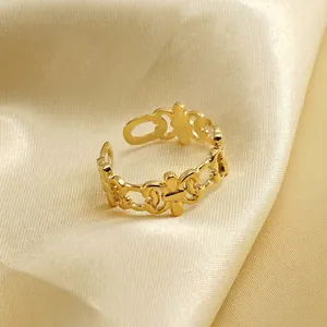 Hollow Out Geometric Ring 304 Stainless Steel 18K Gold Plated Open Adjustable Fashion Jewelry For Women