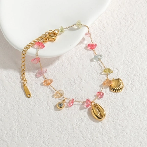 18k gold plated stainless steel bracelet with colorful stones and shell charms