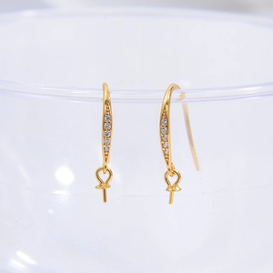 Golden S925 sterling silver ear hooks with cubic zirconia for DIY jewelry making