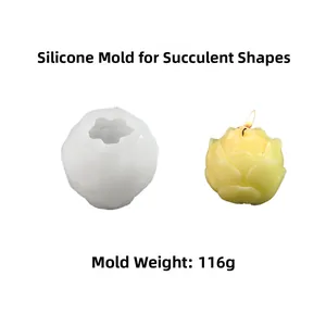 Détail du moule en silicone pour bougie succulente et bougie jaune finie, poids 116g
