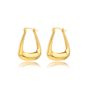 Detailed macro view of 18k gold-plated geometric U-shaped chunky hoop earrings with mirror reflection