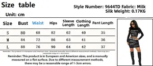 Detailed size chart for the long sleeve print top and skirt set in centimeters