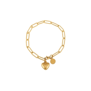 Minimalistisches 18K vergoldetes Büroklammer-Armband mit Herz- und Rundanhänger
