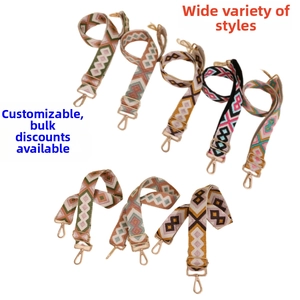 Close-up of adjustable 3.8cm wide bag straps with colorful geometric ethnic embroidery