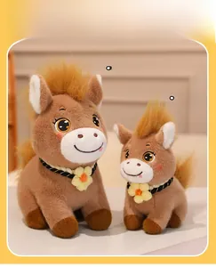 Plush brown pony toys in 26cm and 18cm sizes with sunflower charms and soft texture