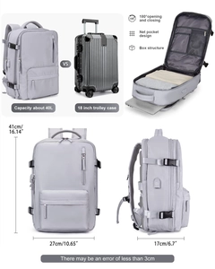 Mochila de viaje de 40L con apertura de 180 grados y diseño de estructura de maleta