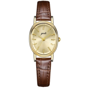 Women Quartz Wristwatch Oval Dial Alloy Case Genuine Leather Strap Waterproof Vintage Small Elegant Light Luxury Timepiece