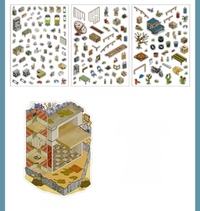 Detailed view of 3D scrapbooking stickers with biohazard theme and sizing specs
