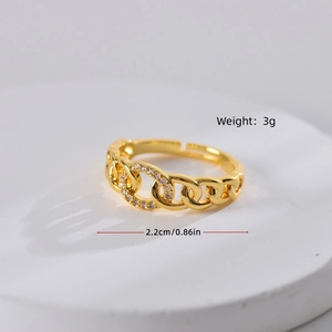Minimalist gold chain ring with micro-paved zircons measuring 0.86in and weighing 3g