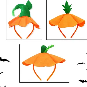 Halloween orange pumpkin headbands with size measurements for adults and children's party
