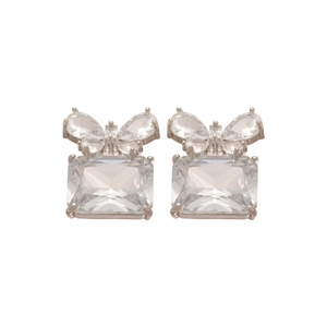 Elegant silver butterfly earrings with square cubic zirconia drop in clear finish