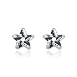 S925 sterling silver hollow star stud earrings with a polished metallic finish