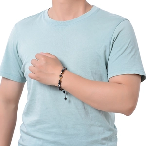 Tiger eye and obsidian beaded bracelet for men with 100 languages projection stone