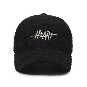 Winter black Sherpa baseball cap featuring white HEART embroidery for warm casual style