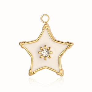 Star-shaped gold stainless steel pendant with white enamel and sparkling crystal inlay