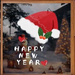 Autocollant Fenêtre Noël Statique Happy New Year Bonnet Père Noël PVC Amovible Double Face Décoration Vacances
