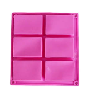 Molde de silicona rosa oscuro con 6 cavidades rectangulares para jabón y repostería