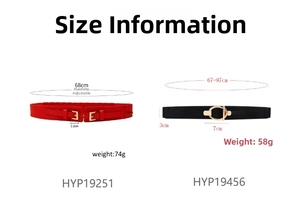 Detailed size specifications for elastic women belts with leather texture and metal buckles