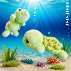 Coppia di tartarughe marine di peluche con occhi grandi e morbida pelliccia verde in mare