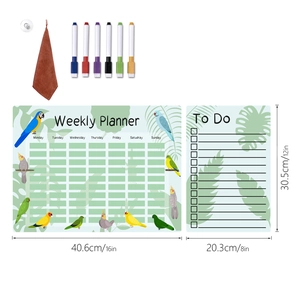 Detailed set of tropical parrot magnetic weekly planner and to-do list for refrigerators