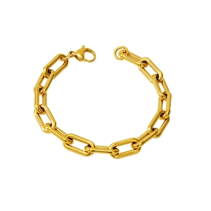 Bracelet chaîne à maillons fer à cheval en acier inoxydable doré avec fermoir mousqueton