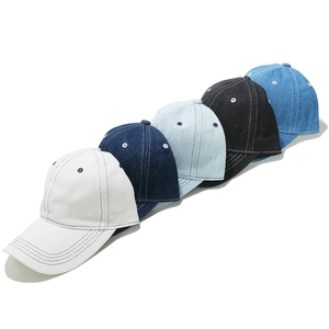 Classic washed denim baseball caps set in multiple colors with contrast stitching details