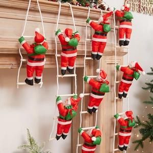 Babbo Natale Arrampicata Scala Corda Ornamento da Appendere Poliestere Legno Decorazione per Festa Natalizia Casa Albero di Natale