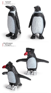 Detailed realistic Humboldt and Rockhopper penguin toy models with lifelike feather texture