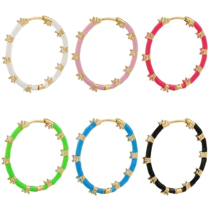 Copper Enamel Hoop Earrings With Zircon Colorful Round Geometric Drip Oil Fashion Jewelry For Women