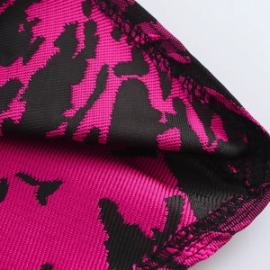 Elegant jacquard mini dress with bow tie back and pink floral pattern texture