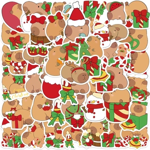 Christmas Capybara Cartoon Stickers Waterproof PVC Decals For DIY Journal Laptop Phone Scrapbooking Holiday Decor Gift