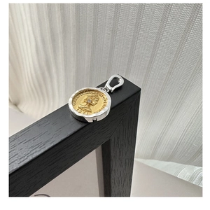 Detailed shot of S925 silver coin pendant with Queen Elizabeth portrait in gold and silver