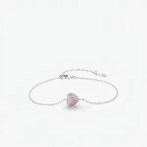 925 Sterling Silver Pink Heart Pendant Bracelet For Women Sweet Minimalist Adjustable Chain Rhinestone Fashion Jewelry Gift
