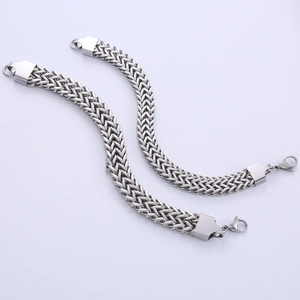 Silver stainless steel double layer Franco chain bracelets for men with lobster clasp closure